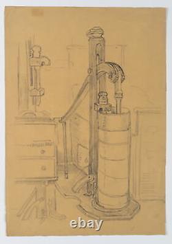 Unknown (19th century), machine. Leverage force. Technology, Pencil Realism
